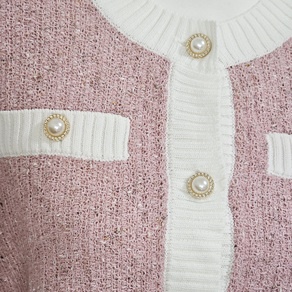 Pink Pearl Button Cardigan Coquette Preppy Old Money Knit Sweater - Picture 2 of 12